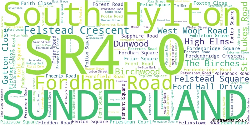 A word cloud for the SR4 0 postcode